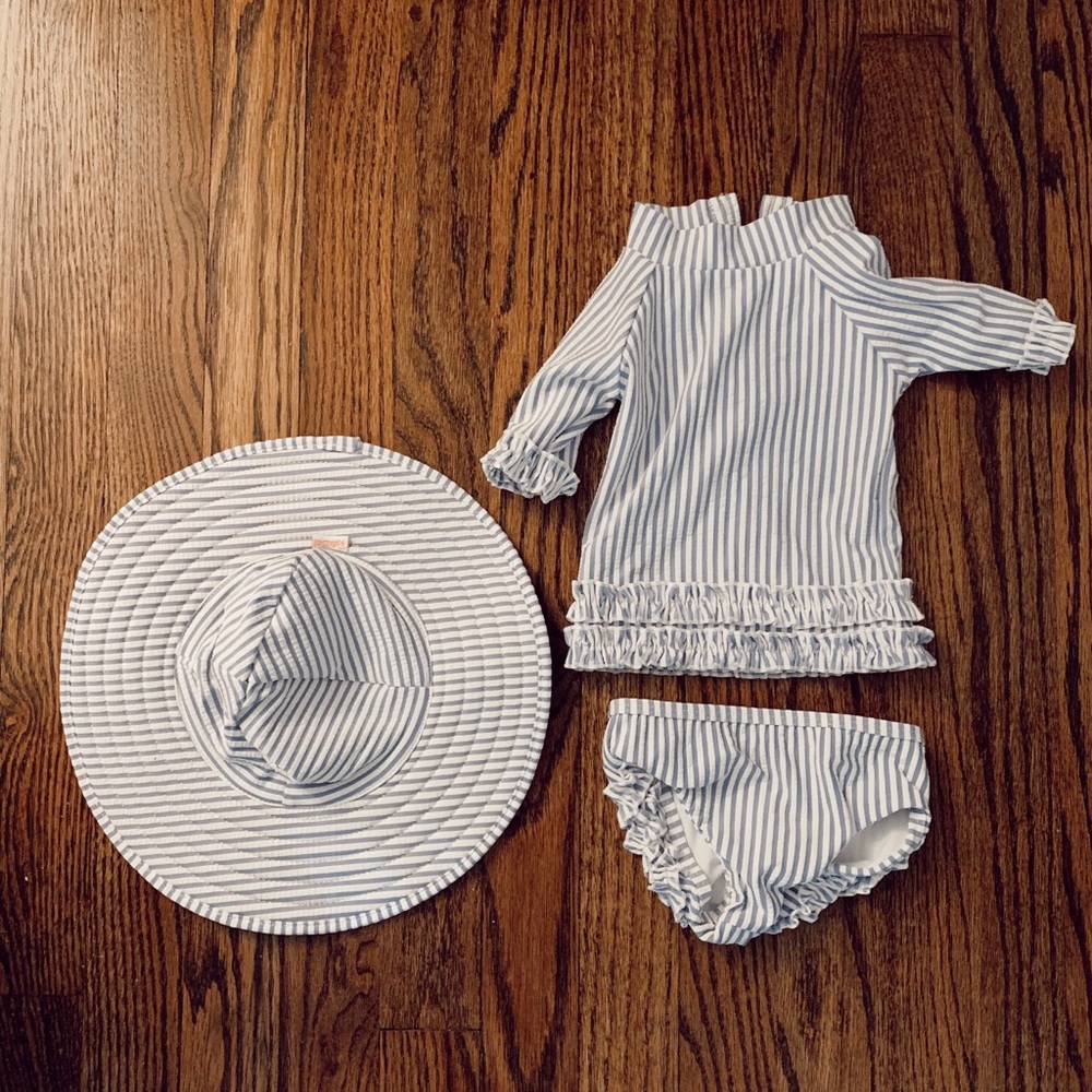 Ruffle butts rash guard swim set & hat